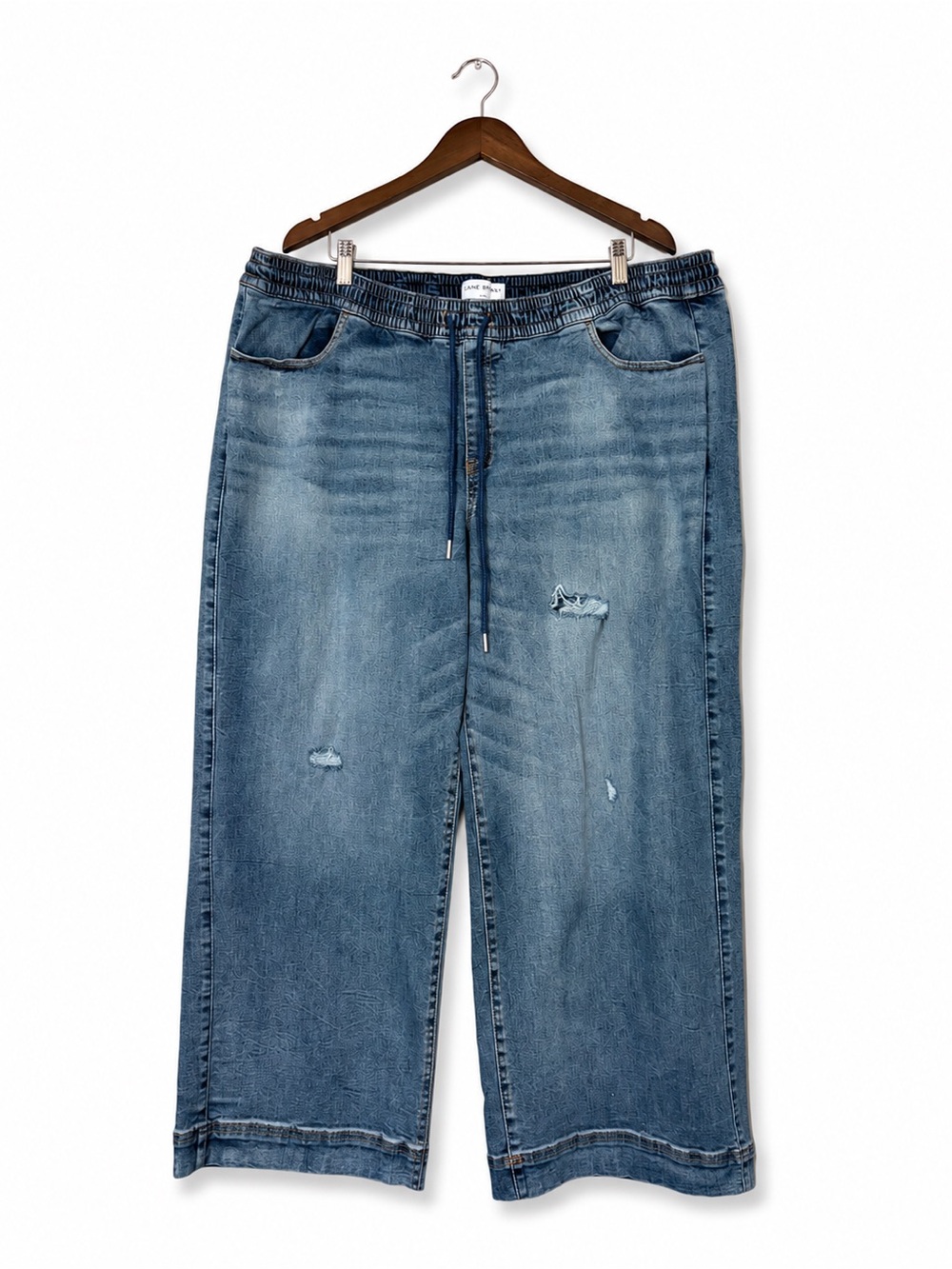 Lane Bryant Size 24 Pull On Straight Leg Cropped Jeans Drawstring Denim